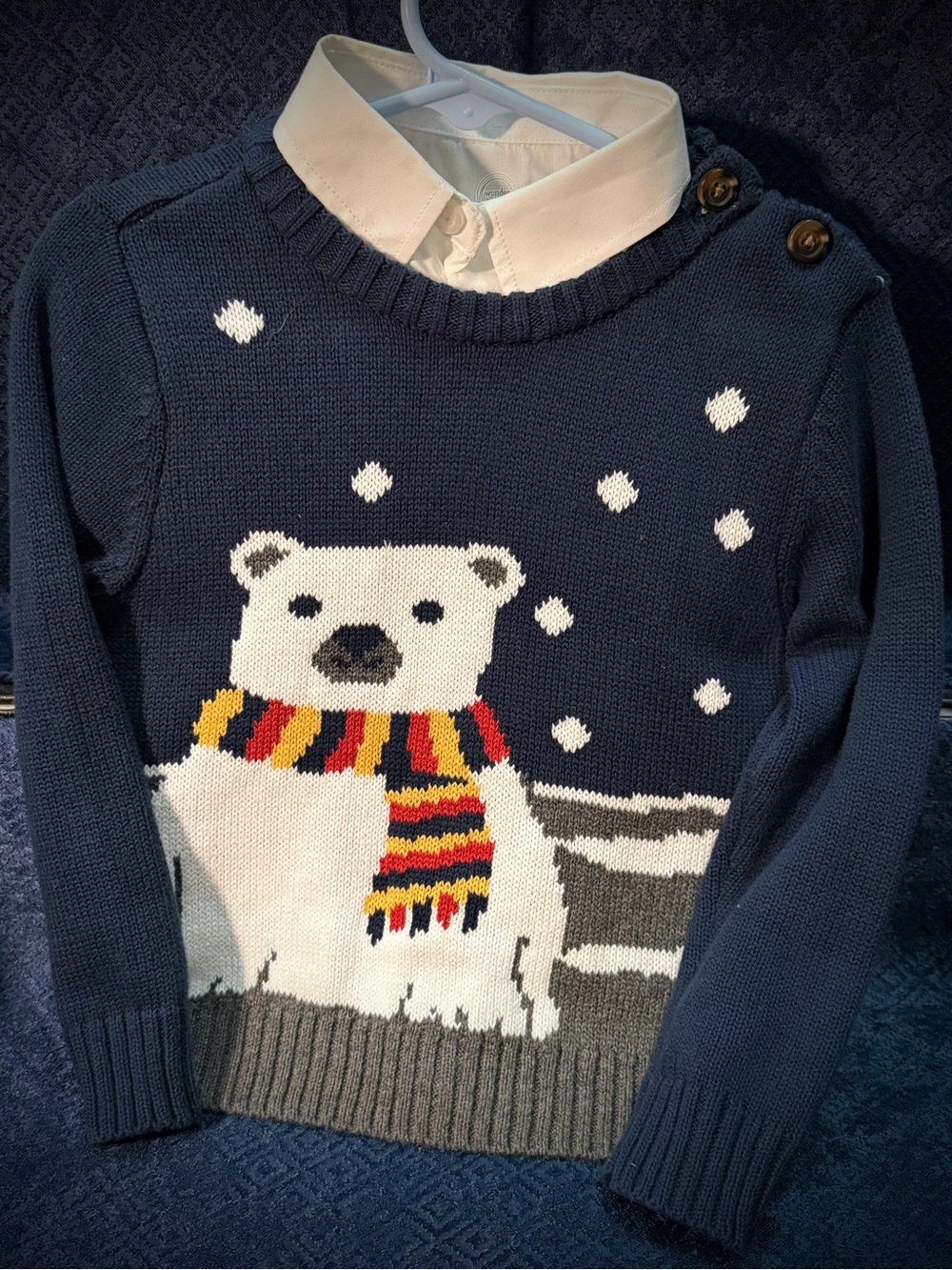 wonder nation Navy Polar Bear Sweater with Red and Yellow Striped Scarf